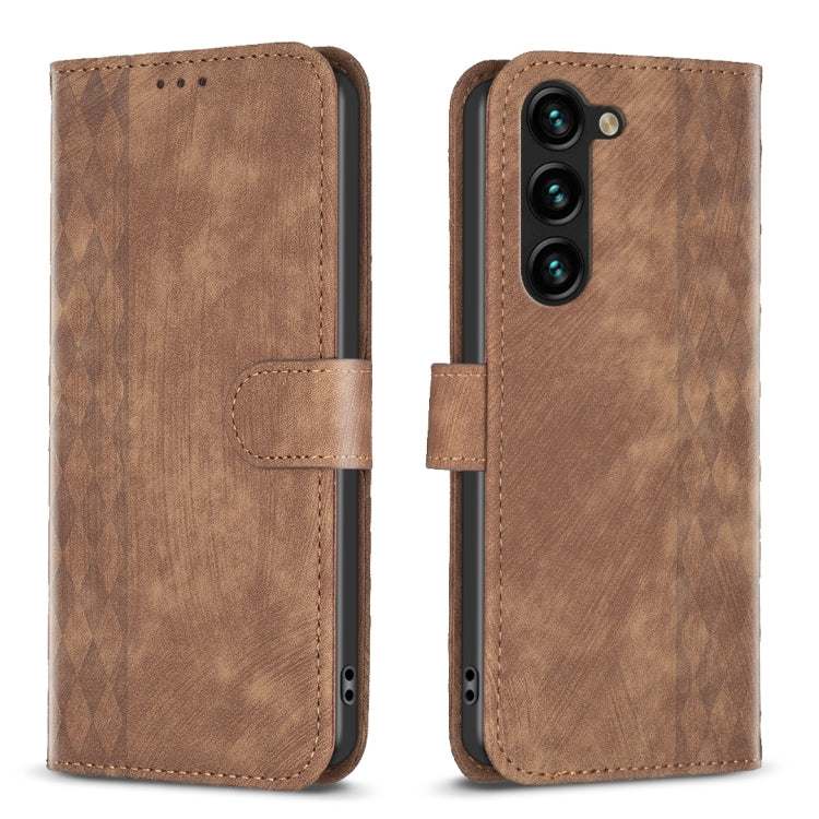 For Samsung Galaxy S25 5G Plaid Embossed Leather Phone Case(Brown) by buy2fix