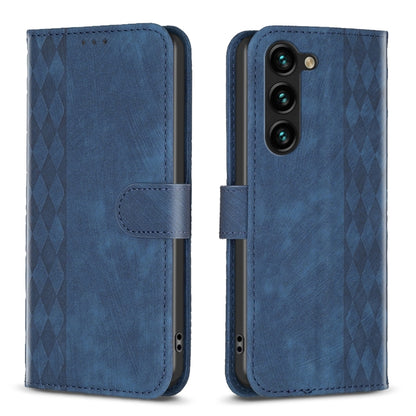 For Samsung Galaxy S25 5G Plaid Embossed Leather Phone Case(Blue) by buy2fix