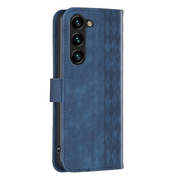 For Samsung Galaxy S25 5G Plaid Embossed Leather Phone Case(Blue) by buy2fix