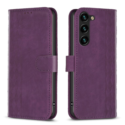 For Samsung Galaxy S25 5G Plaid Embossed Leather Phone Case(Purple) by buy2fix