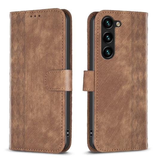 For Samsung Galaxy S25+ 5G Plaid Embossed Leather Phone Case(Brown) by buy2fix