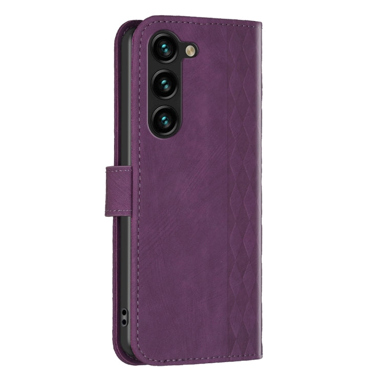 For Samsung Galaxy S25+ 5G Plaid Embossed Leather Phone Case(Purple) by buy2fix