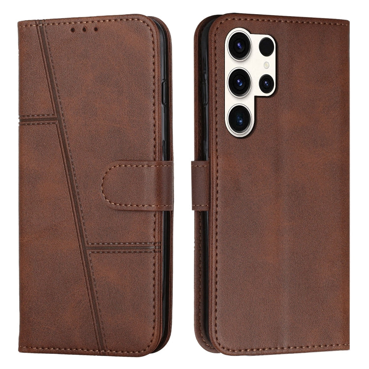 For Samsung Galaxy S25 Ultra 5G Stitching Calf Texture Buckle Leather Phone Case(Brown) by buy2fix