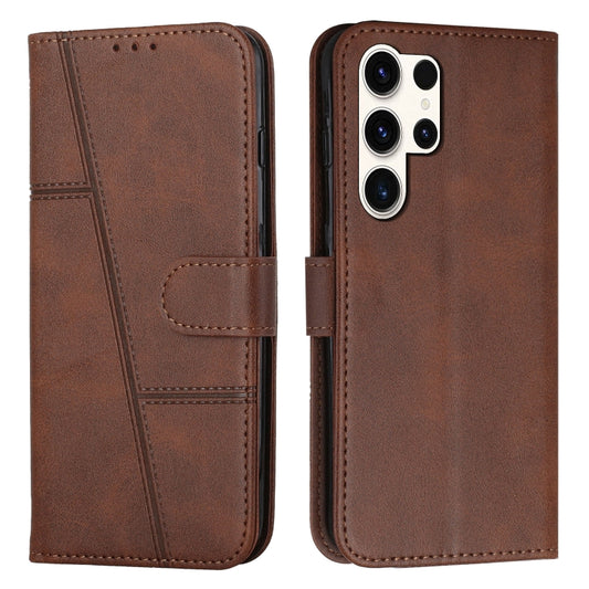 For Samsung Galaxy S25 Ultra 5G Stitching Calf Texture Buckle Leather Phone Case(Brown) by buy2fix