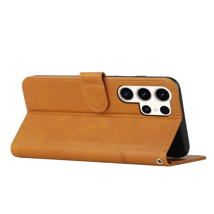 For Samsung Galaxy S25 Ultra 5G Stitching Calf Texture Buckle Leather Phone Case(Yellow) by buy2fix
