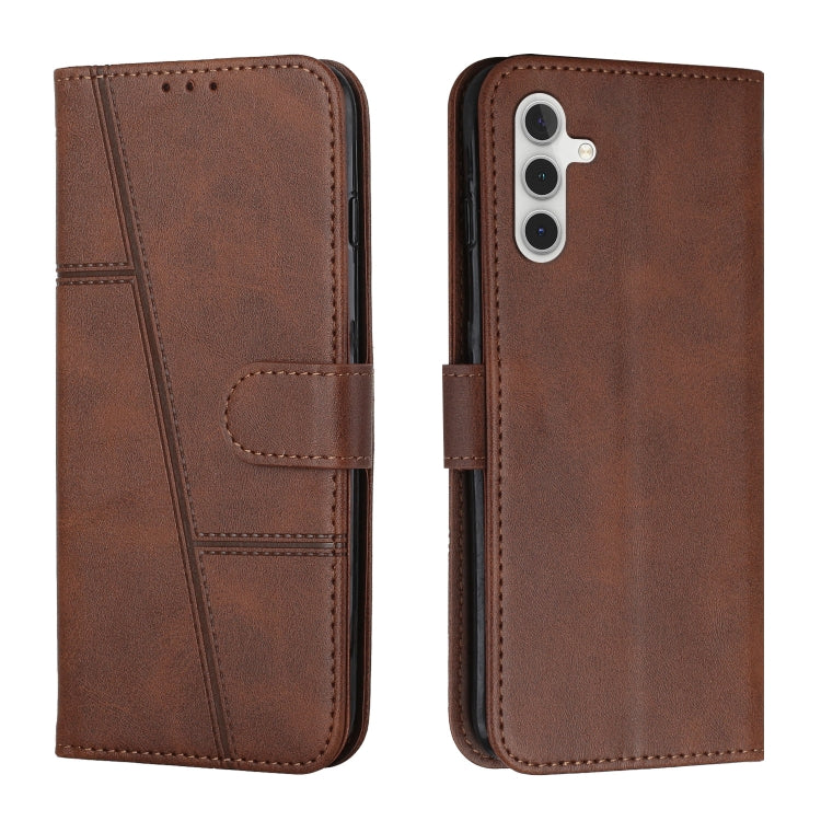 For Samsung Galaxy S25 / S24 5G Stitching Calf Texture Buckle Leather Phone Case(Brown) by buy2fix