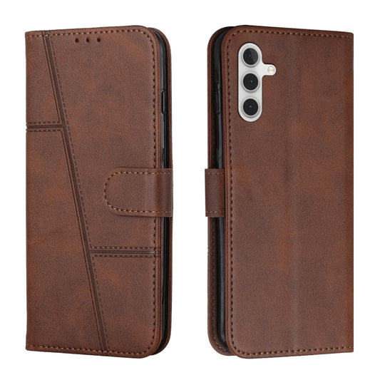 For Samsung Galaxy S25 / S24 5G Stitching Calf Texture Buckle Leather Phone Case(Brown) by buy2fix