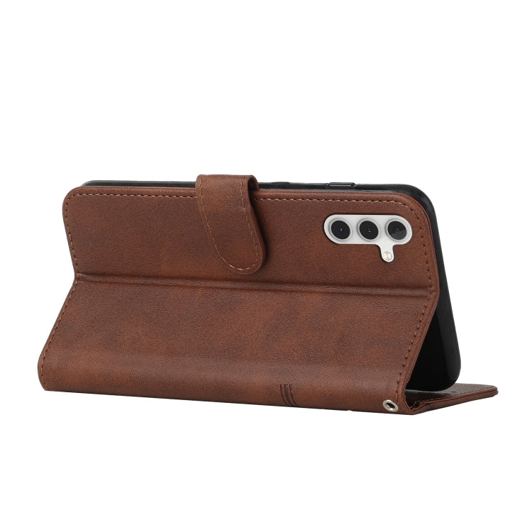 For Samsung Galaxy S25 / S24 5G Stitching Calf Texture Buckle Leather Phone Case(Brown) by buy2fix