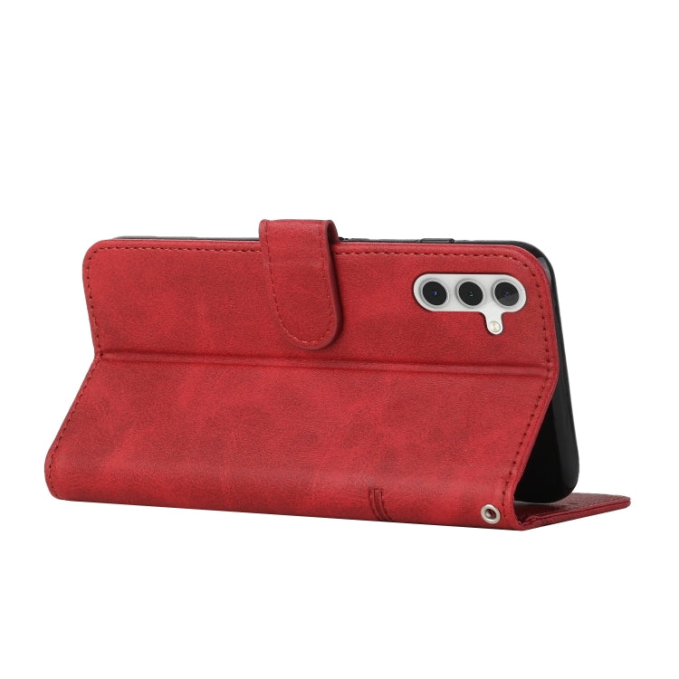For Samsung Galaxy S25 / S24 5G Stitching Calf Texture Buckle Leather Phone Case(Red) by buy2fix