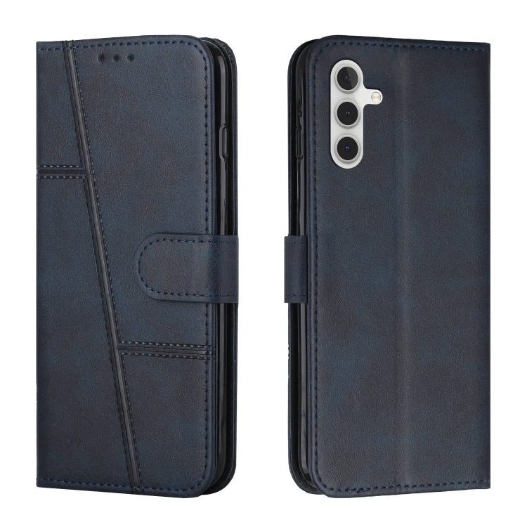 For Samsung Galaxy S25 / S24 5G Stitching Calf Texture Buckle Leather Phone Case(Blue) by buy2fix