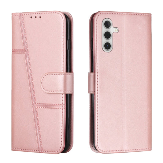 For Samsung Galaxy S25 / S24 5G Stitching Calf Texture Buckle Leather Phone Case(Rose Gold) by buy2fix
