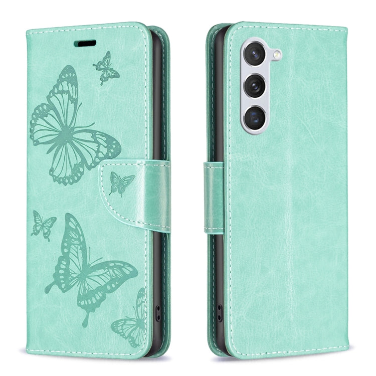For Samsung Galaxy S25 5G Embossing Two Butterflies Pattern Leather Phone Case(Green) by buy2fix