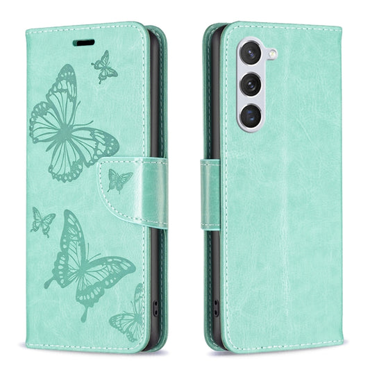For Samsung Galaxy S25 5G Embossing Two Butterflies Pattern Leather Phone Case(Green) by buy2fix