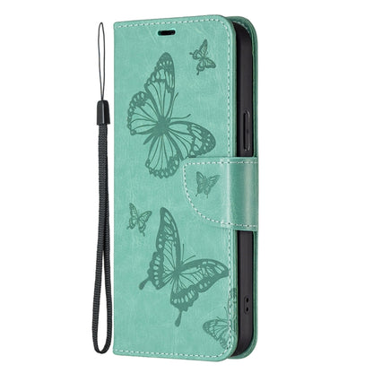 For Samsung Galaxy S25 5G Embossing Two Butterflies Pattern Leather Phone Case(Green) by buy2fix