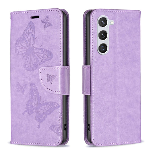 For Samsung Galaxy S25 5G Embossing Two Butterflies Pattern Leather Phone Case(Purple) by buy2fix