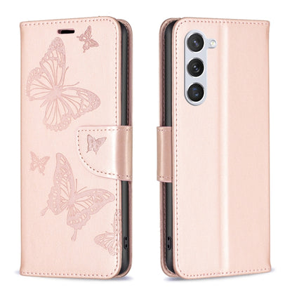 For Samsung Galaxy S25 5G Embossing Two Butterflies Pattern Leather Phone Case(Rose Gold) by buy2fix
