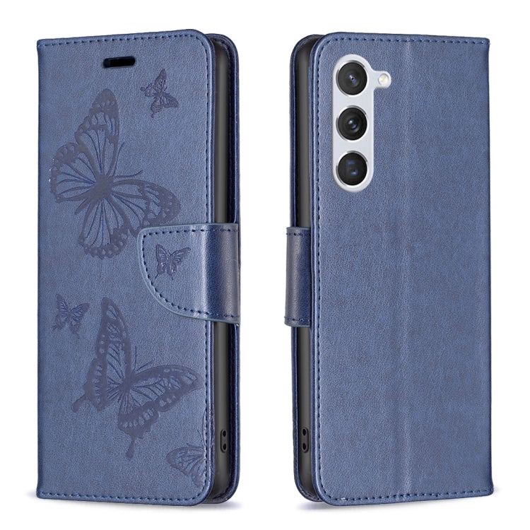 For Samsung Galaxy S25 5G Embossing Two Butterflies Pattern Leather Phone Case(Blue) by buy2fix