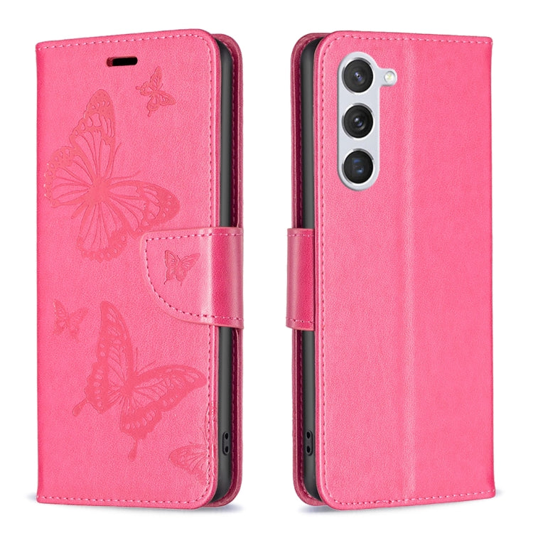For Samsung Galaxy S25 5G Embossing Two Butterflies Pattern Leather Phone Case(Rose Red) by buy2fix