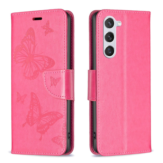 For Samsung Galaxy S25 5G Embossing Two Butterflies Pattern Leather Phone Case(Rose Red) by buy2fix