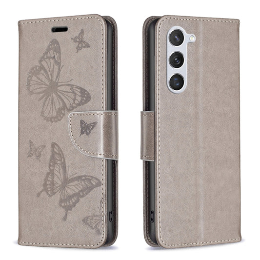 For Samsung Galaxy S25 5G Embossing Two Butterflies Pattern Leather Phone Case(Grey) by buy2fix