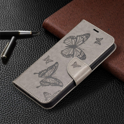 For Samsung Galaxy S25 5G Embossing Two Butterflies Pattern Leather Phone Case(Grey) by buy2fix