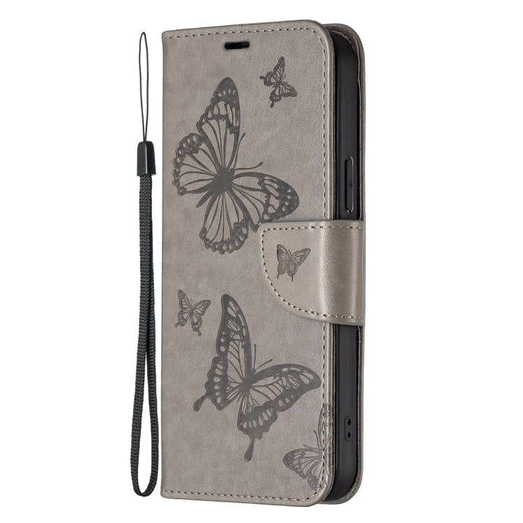 For Samsung Galaxy S25 5G Embossing Two Butterflies Pattern Leather Phone Case(Grey) by buy2fix