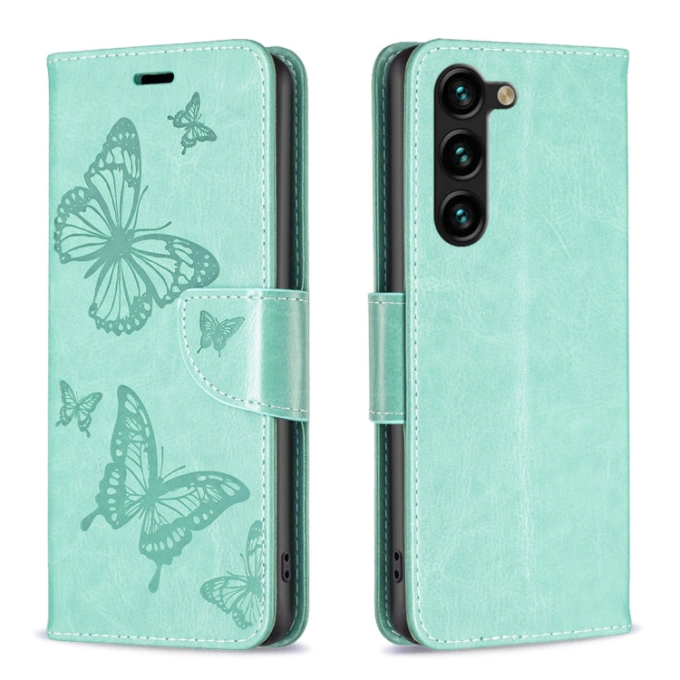 For Samsung Galaxy S25+ 5G Embossing Two Butterflies Pattern Leather Phone Case(Green) by buy2fix