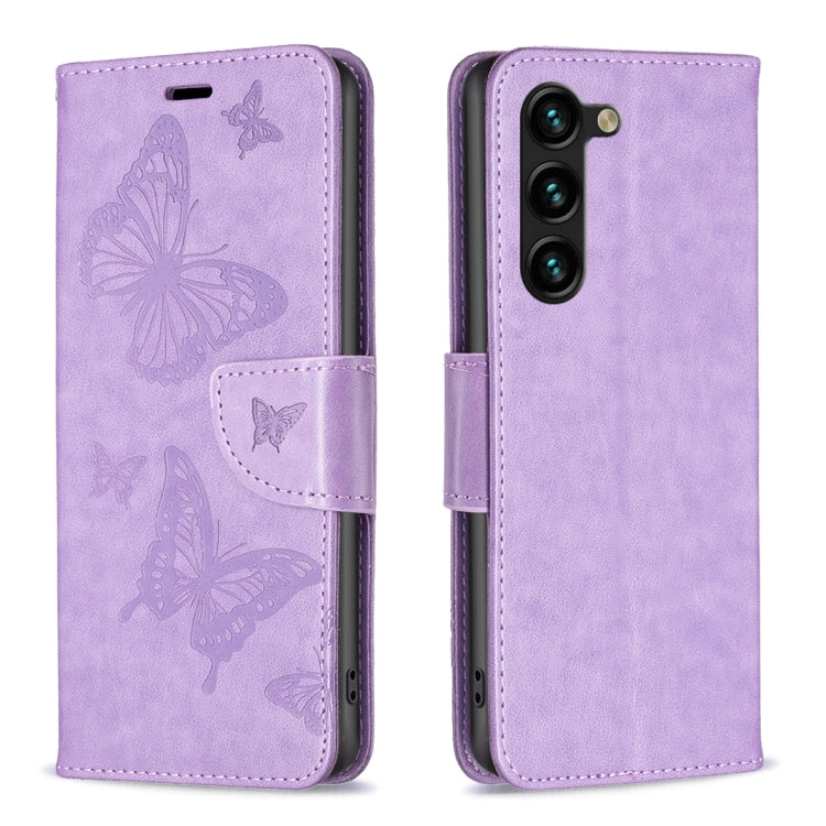 For Samsung Galaxy S25+ 5G Embossing Two Butterflies Pattern Leather Phone Case(Purple) by buy2fix