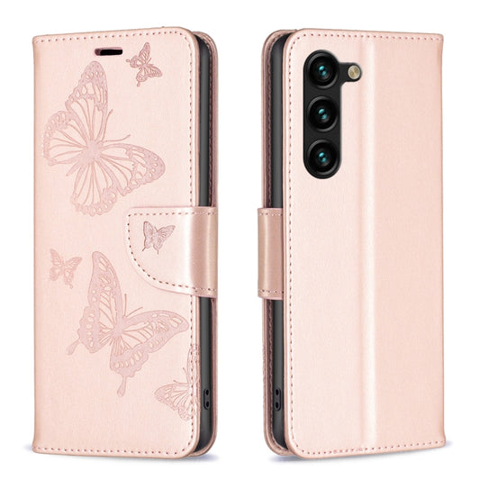 For Samsung Galaxy S25+ 5G Embossing Two Butterflies Pattern Leather Phone Case(Rose Gold) by buy2fix