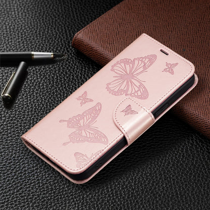 For Samsung Galaxy S25+ 5G Embossing Two Butterflies Pattern Leather Phone Case(Rose Gold) by buy2fix
