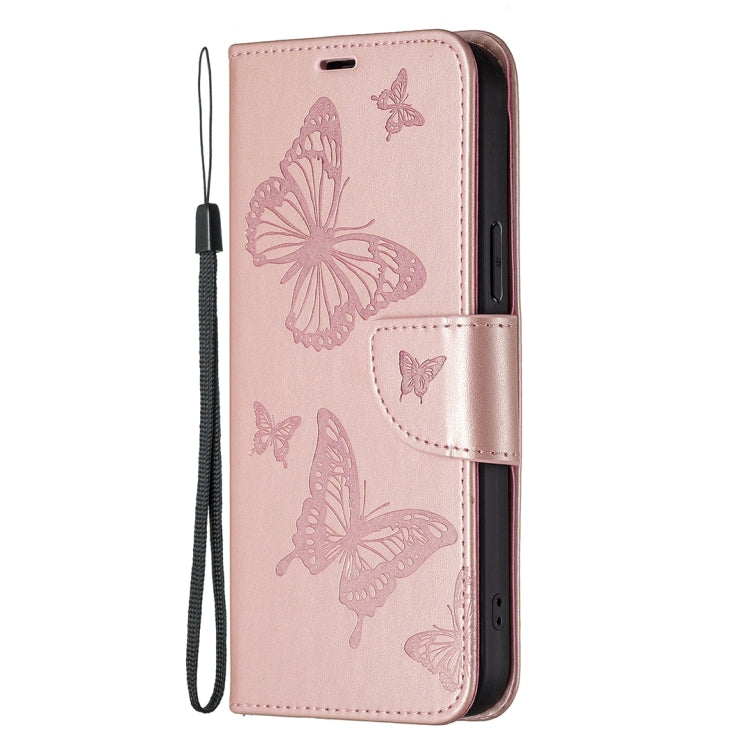 For Samsung Galaxy S25+ 5G Embossing Two Butterflies Pattern Leather Phone Case(Rose Gold) by buy2fix