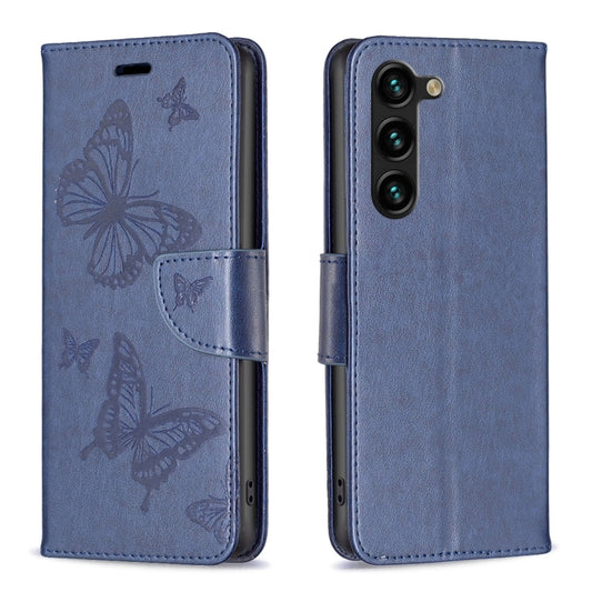 For Samsung Galaxy S25+ 5G Embossing Two Butterflies Pattern Leather Phone Case(Blue) by buy2fix