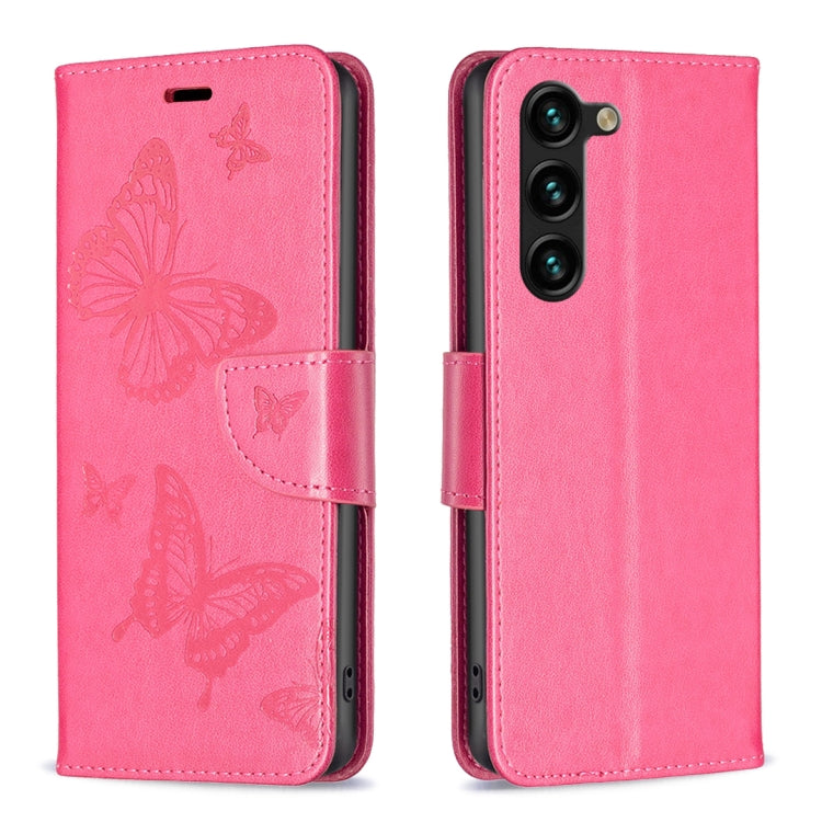 For Samsung Galaxy S25+ 5G Embossing Two Butterflies Pattern Leather Phone Case(Rose Red) by buy2fix