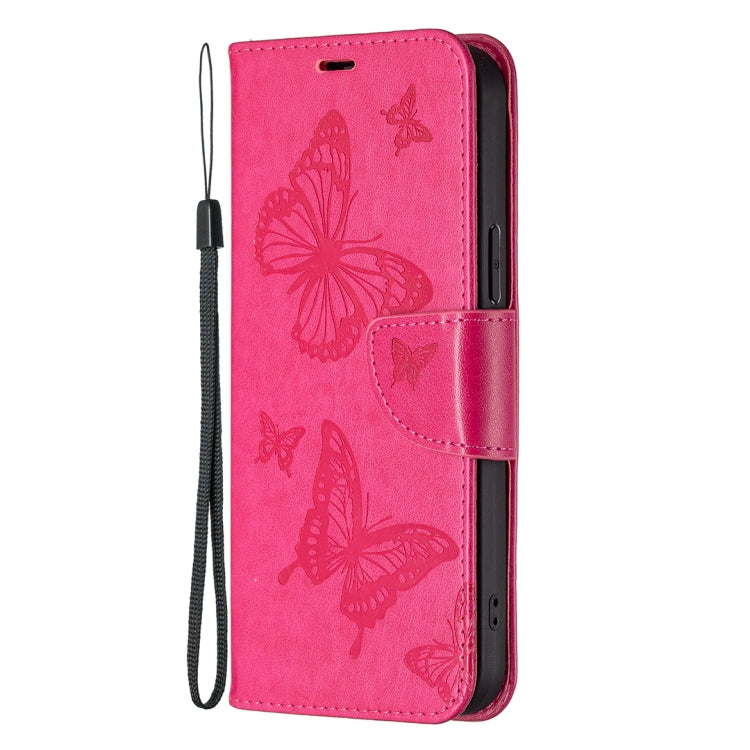 For Samsung Galaxy S25+ 5G Embossing Two Butterflies Pattern Leather Phone Case(Rose Red) by buy2fix