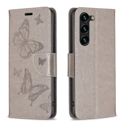 For Samsung Galaxy S25+ 5G Embossing Two Butterflies Pattern Leather Phone Case(Grey) by buy2fix