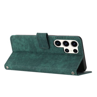 For Samsung Galaxy S25 Ultra 5G Skin Feel Stripe Pattern Leather Phone Case with Lanyard(Green) by buy2fix