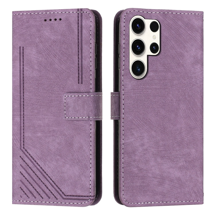 For Samsung Galaxy S25 Ultra 5G Skin Feel Stripe Pattern Leather Phone Case with Lanyard(Purple) by buy2fix