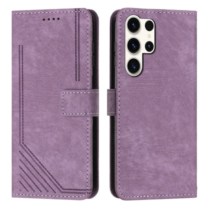 For Samsung Galaxy S25 Ultra 5G Skin Feel Stripe Pattern Leather Phone Case with Lanyard(Purple) by buy2fix