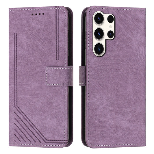 For Samsung Galaxy S25 Ultra 5G Skin Feel Stripe Pattern Leather Phone Case with Lanyard(Purple) by buy2fix
