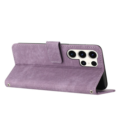 For Samsung Galaxy S25 Ultra 5G Skin Feel Stripe Pattern Leather Phone Case with Lanyard(Purple) by buy2fix
