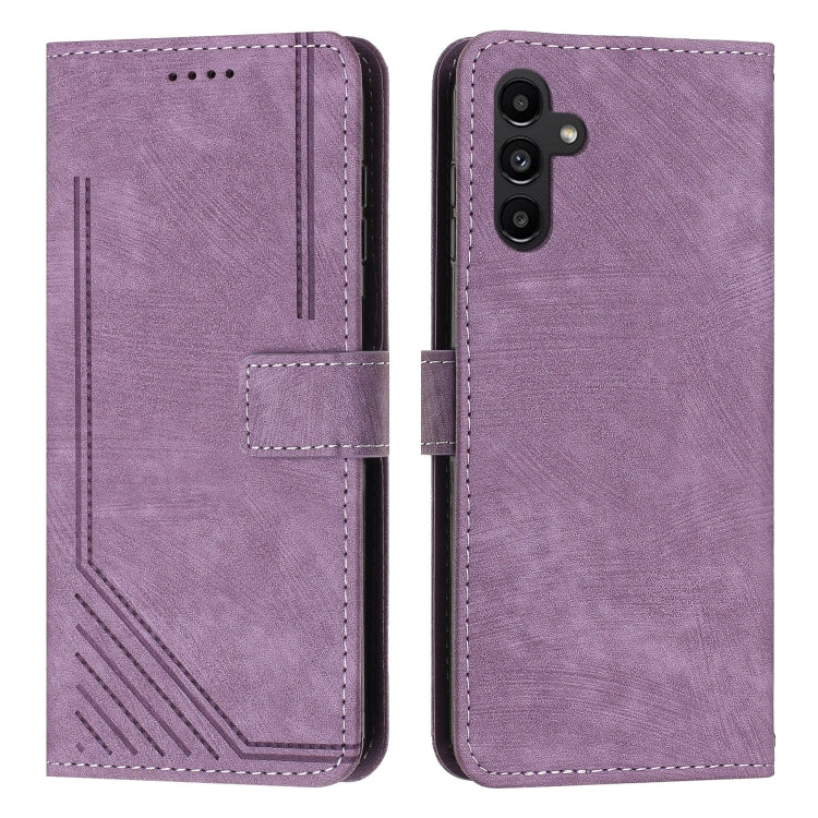 For Samsung Galaxy S25 / S24 5G Skin Feel Stripe Pattern Leather Phone Case with Lanyard(Purple) by buy2fix