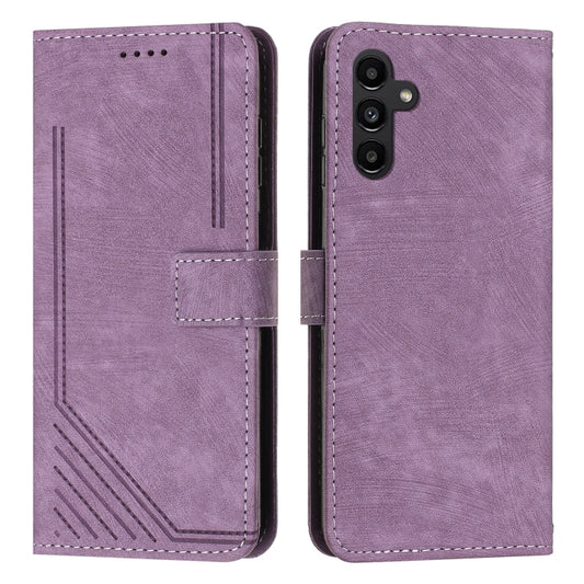 For Samsung Galaxy S25 / S24 5G Skin Feel Stripe Pattern Leather Phone Case with Lanyard(Purple) by buy2fix