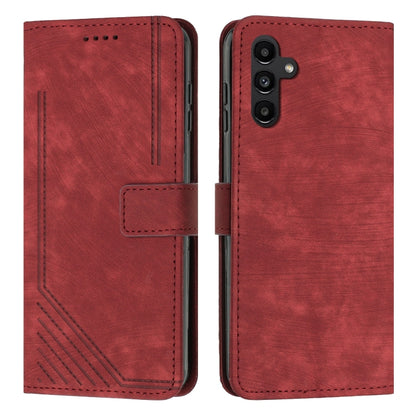For Samsung Galaxy S25+ / S24+ 5G Skin Feel Stripe Pattern Leather Phone Case with Lanyard(Red) by buy2fix