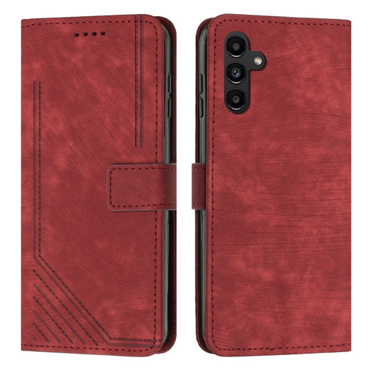 For Samsung Galaxy S25+ / S24+ 5G Skin Feel Stripe Pattern Leather Phone Case with Lanyard(Red) by buy2fix