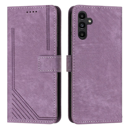 For Samsung Galaxy S25+ / S24+ 5G Skin Feel Stripe Pattern Leather Phone Case with Lanyard(Purple) by buy2fix