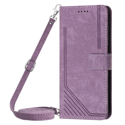 For Samsung Galaxy S25+ / S24+ 5G Skin Feel Stripe Pattern Leather Phone Case with Lanyard(Purple) by buy2fix