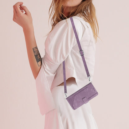 For Samsung Galaxy S25+ / S24+ 5G Skin Feel Stripe Pattern Leather Phone Case with Lanyard(Purple) by buy2fix