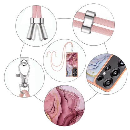 For Samsung Galaxy S25 Ultra 5G Electroplating Marble Dual-side IMD Phone Case with Lanyard(Rose Red 014) by buy2fix