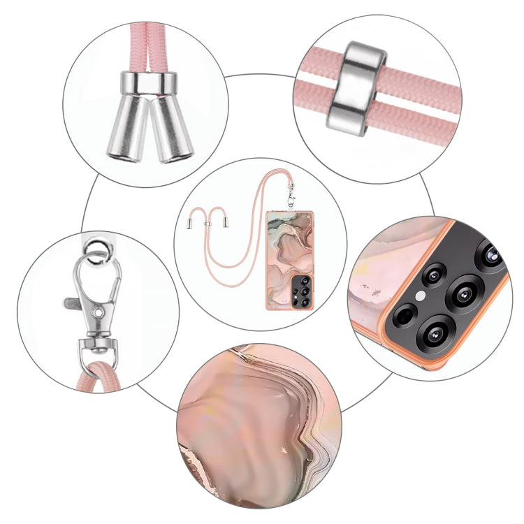For Samsung Galaxy S25 Ultra 5G Electroplating Marble Dual-side IMD Phone Case with Lanyard(Rose Gold 015) by buy2fix