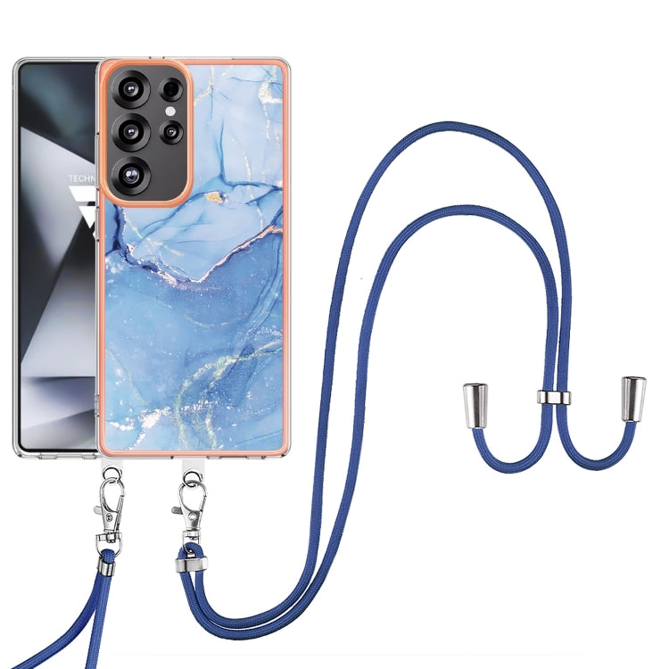 For Samsung Galaxy S25 Ultra 5G Electroplating Marble Dual-side IMD Phone Case with Lanyard(Blue 018) by buy2fix